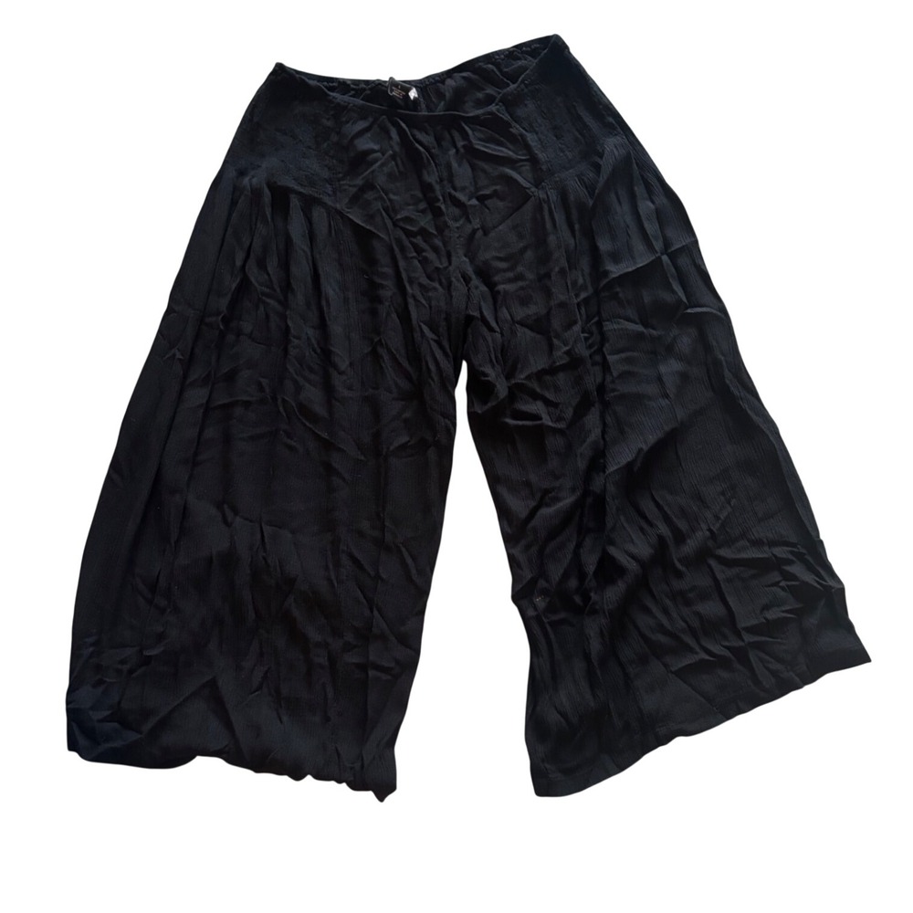 Coco Bianco Black Rayon Gauze Wide Leg Culotte Pants Large Boho Flowy Summer